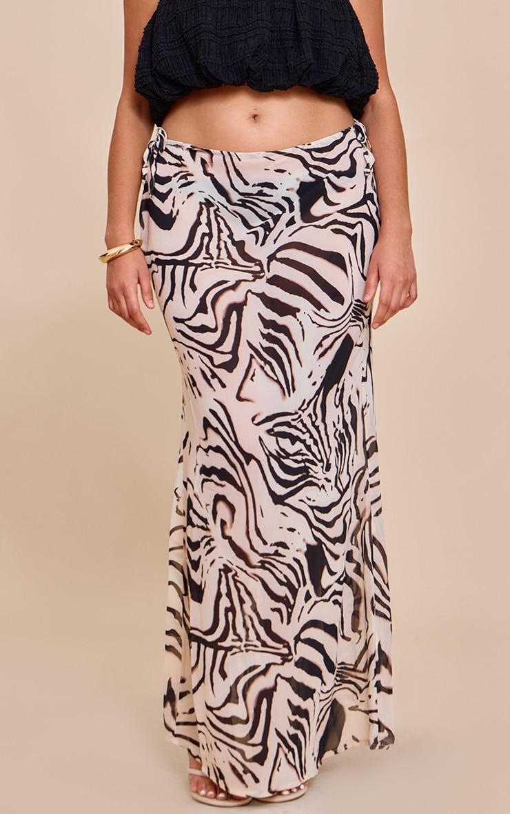 Plus Zebra Print Sheer Low Rise Maxi Skirt Product Image