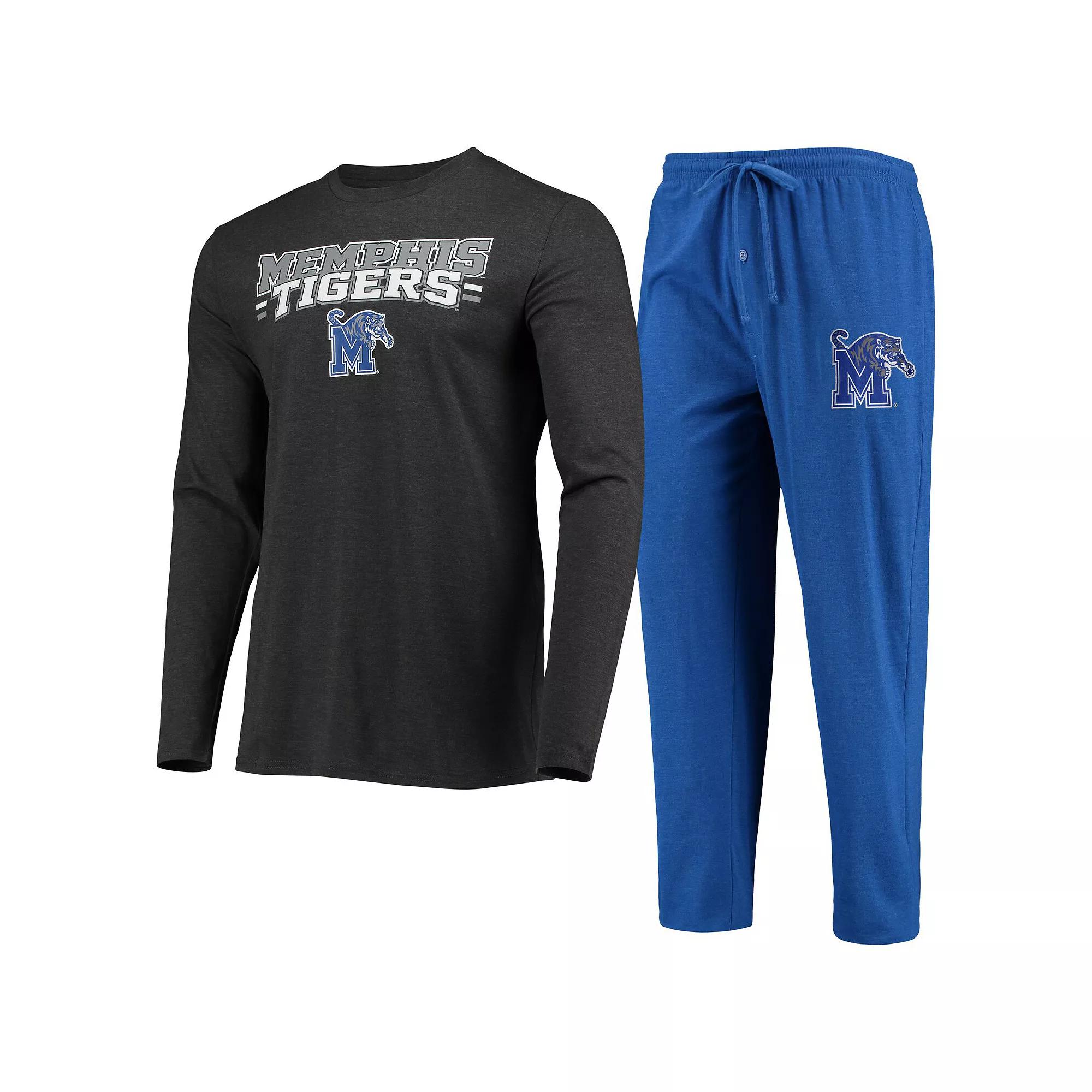 Men's Concepts Sport Royal/Heathered Charcoal Memphis Tigers Meter Long Sleeve T-Shirt & Pants Sleep Set, Size: Medium, Blue Product Image