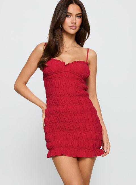 Agent Of Love Shirred Mini Dress Red Product Image