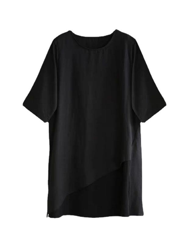 Half Sleeves Loose Solid Color Round-Neck T-Shirts Tops Product Image