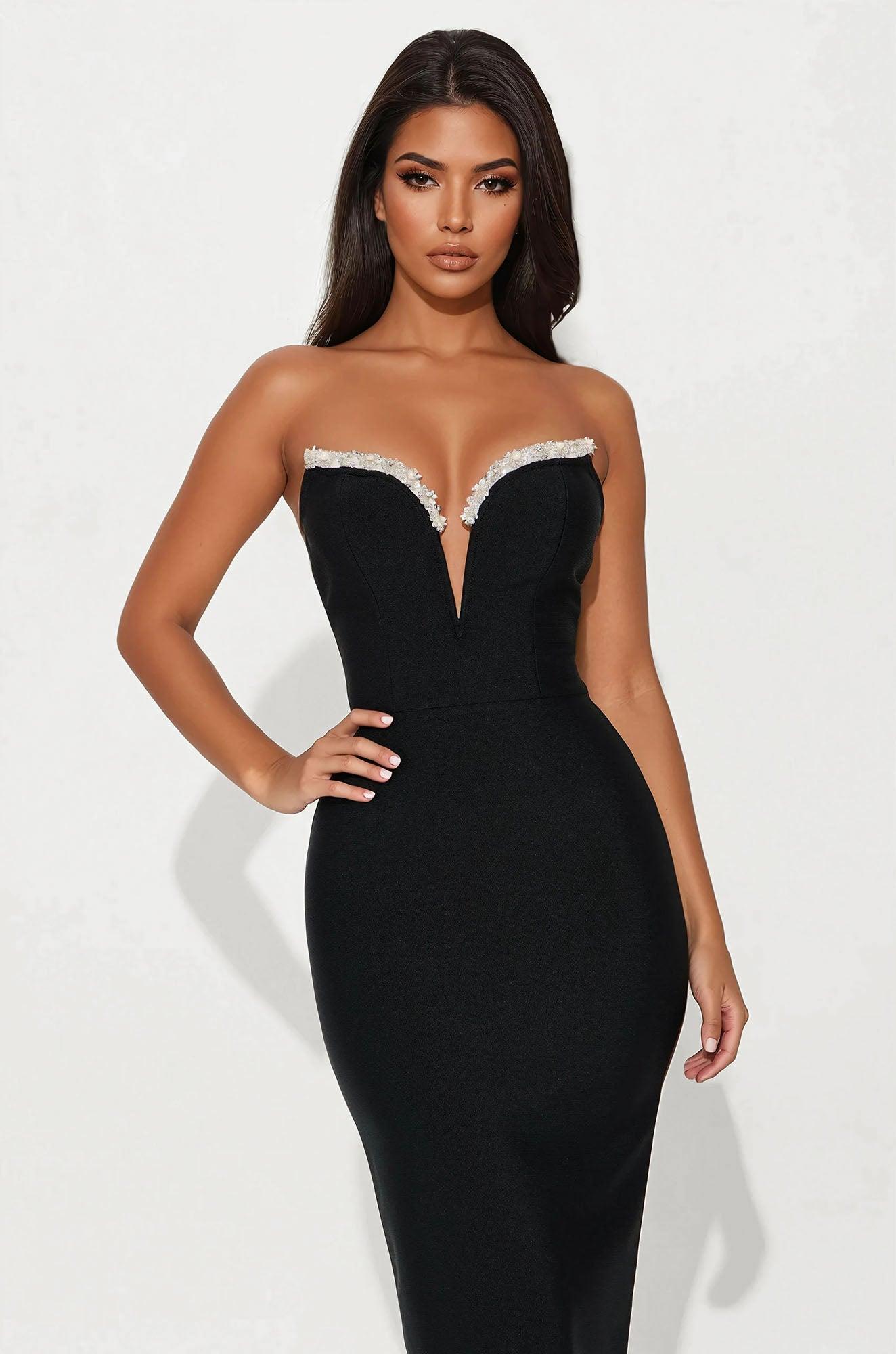 Best Dressed Rhinestone Bandage Midi Dress - Black Female Product Image