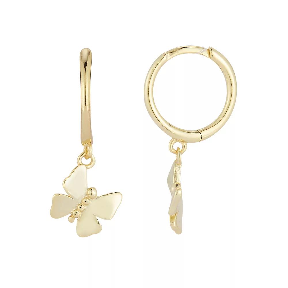 Sunkissed Sterling Butterfly Hoop Drop Earrings, Women's, Gold Tone Product Image