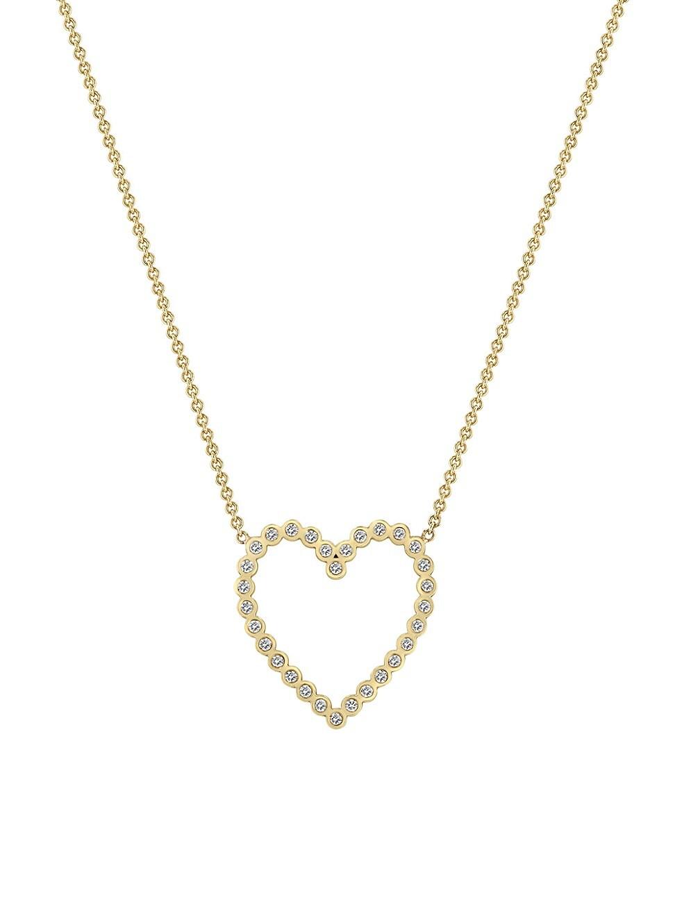 Womens 14K Yellow Gold & Diamond Heart Pendant Necklace Product Image
