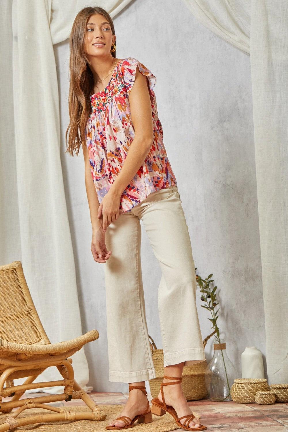 Babydoll Top with Embroidered Yoke Product Image