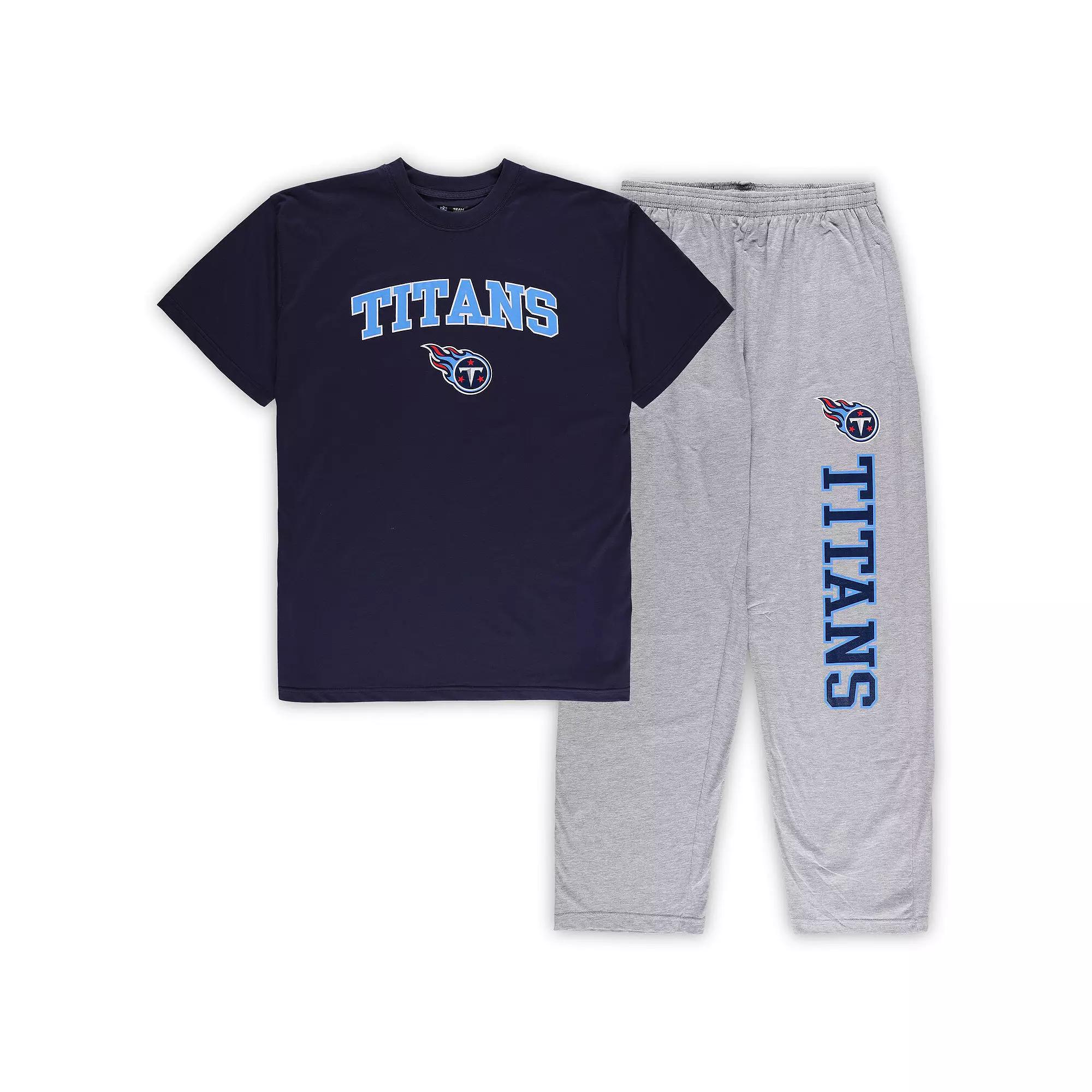 Men's Concepts Sport Navy/Heather Gray Tennessee Titans Big & Tall T-Shirt & Pajama Pants Sleep Set,  Product Image
