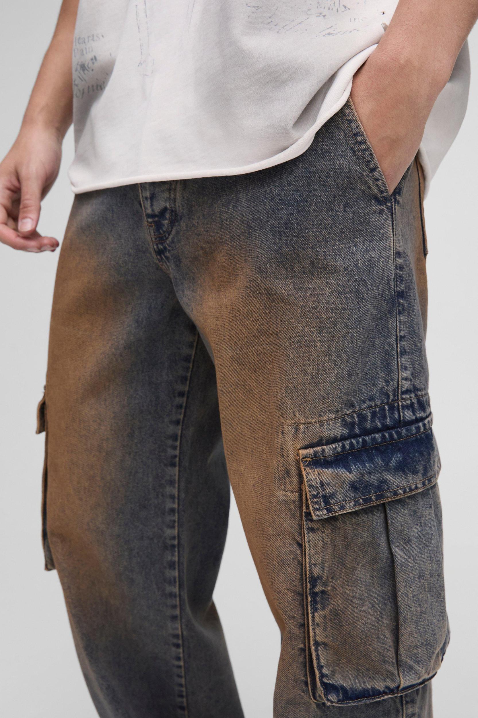 Relaxed Fit Vintage Washed Cargo Jeans | boohooMAN USA Product Image