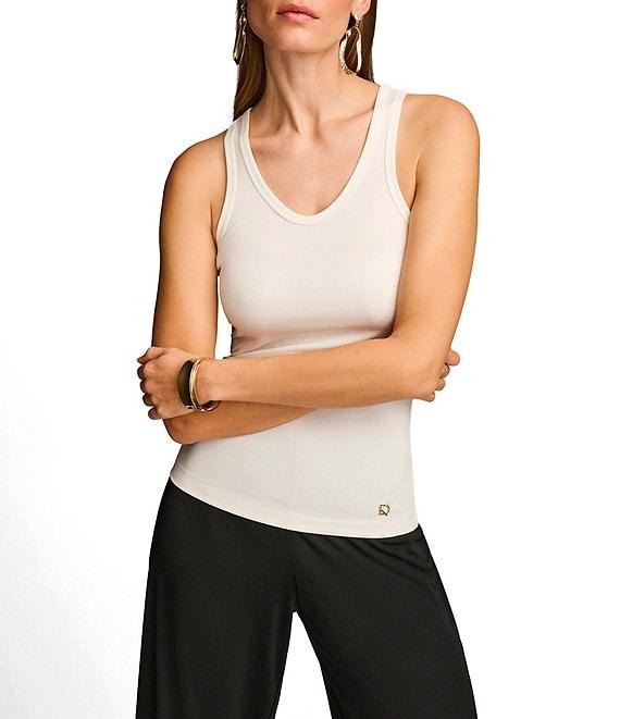 Donna Karan Knit Stretch Crepe Scoop Neck Sleeveless Tank Product Image
