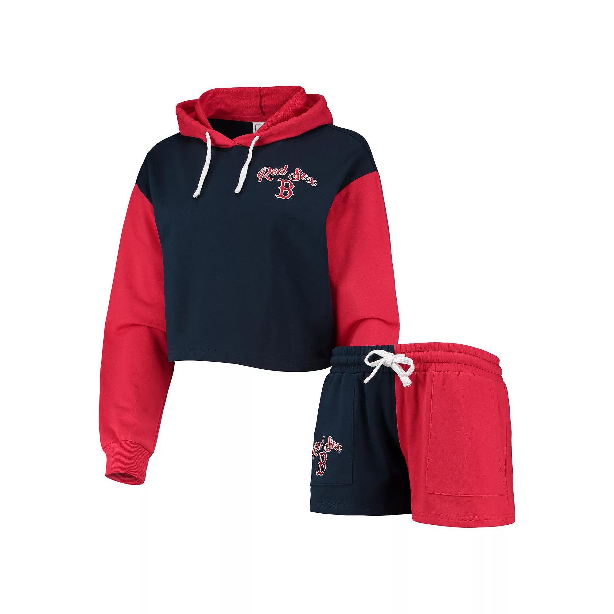 Women's FOCO Navy/Red Boston Red Sox Color-Block Pullover Hoodie & Shorts Lounge Set, Size: XL, Blue Product Image