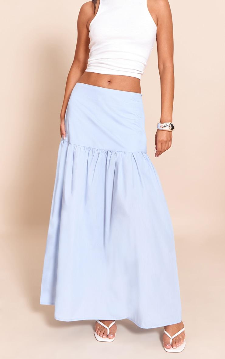 Blue Cotton Poplin Drop Waist Maxi Skirt Product Image