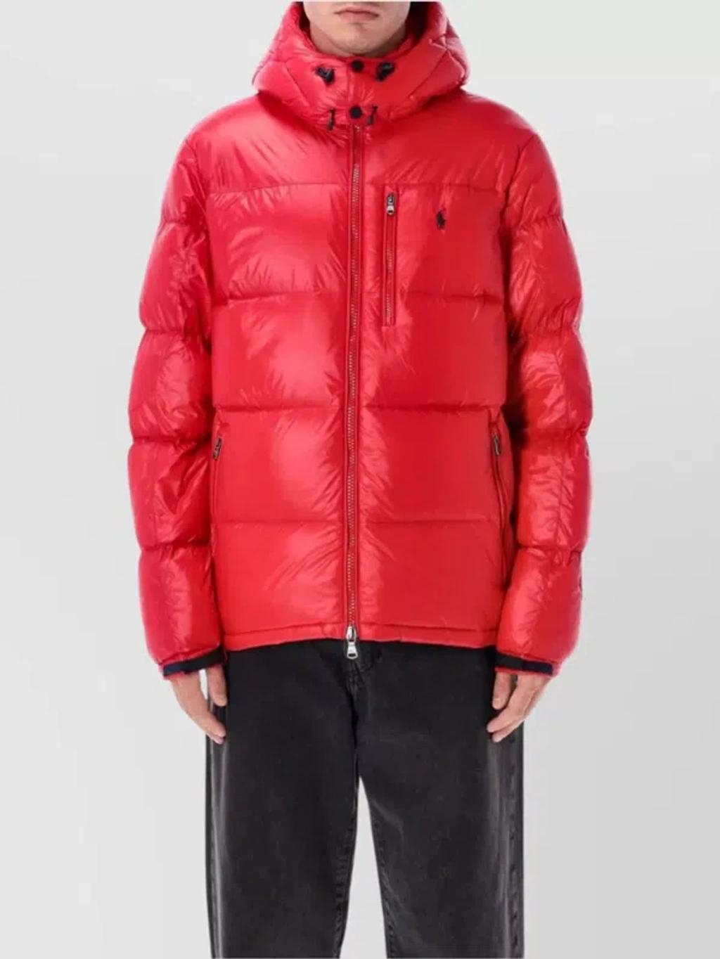 POLO RALPH LAUREN The Gorham Glossed Down Jacket With Detachable Hood In Red Product Image