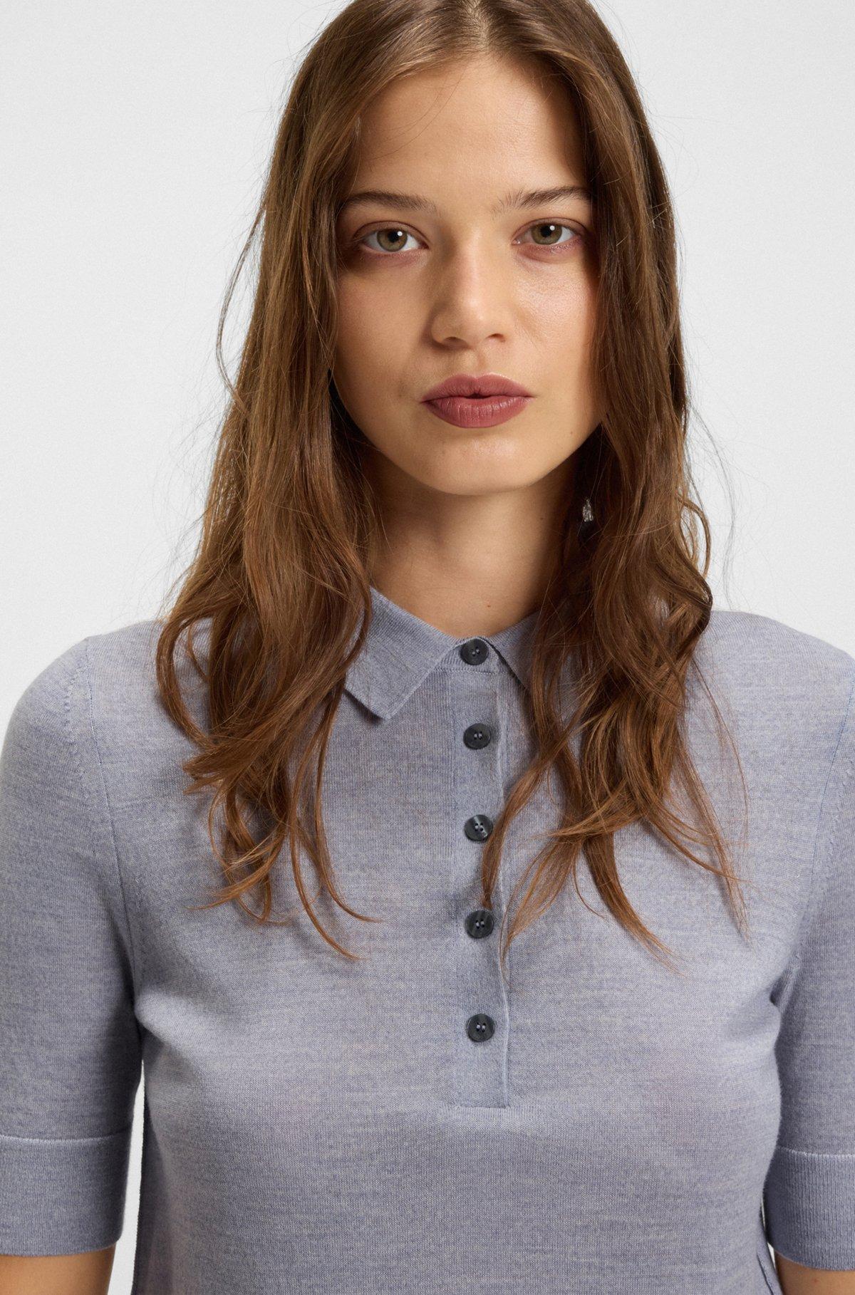 Merino-wool polo sweater with five-button placket Product Image