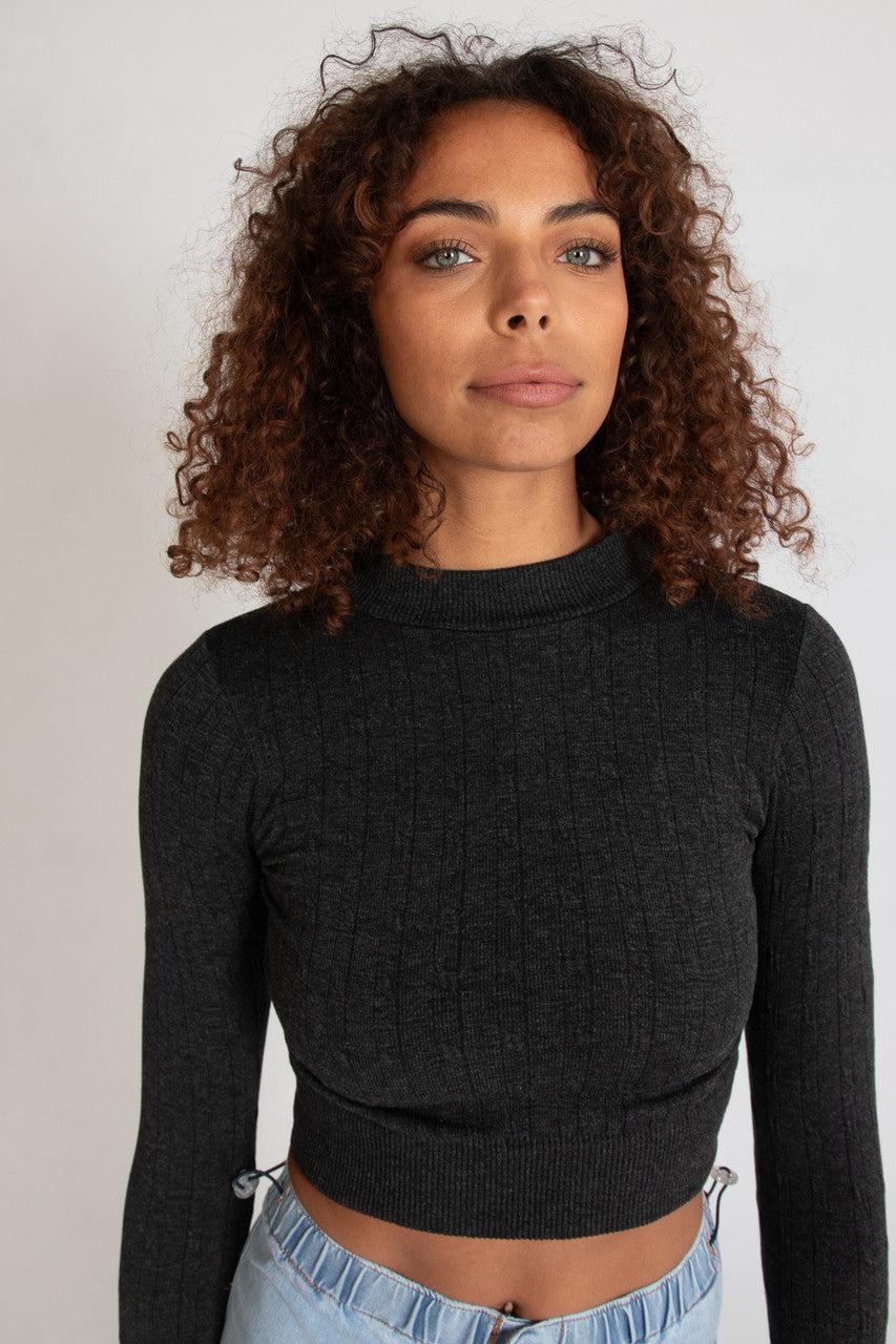 Cable Knit Mock Neck Crop Top Product Image
