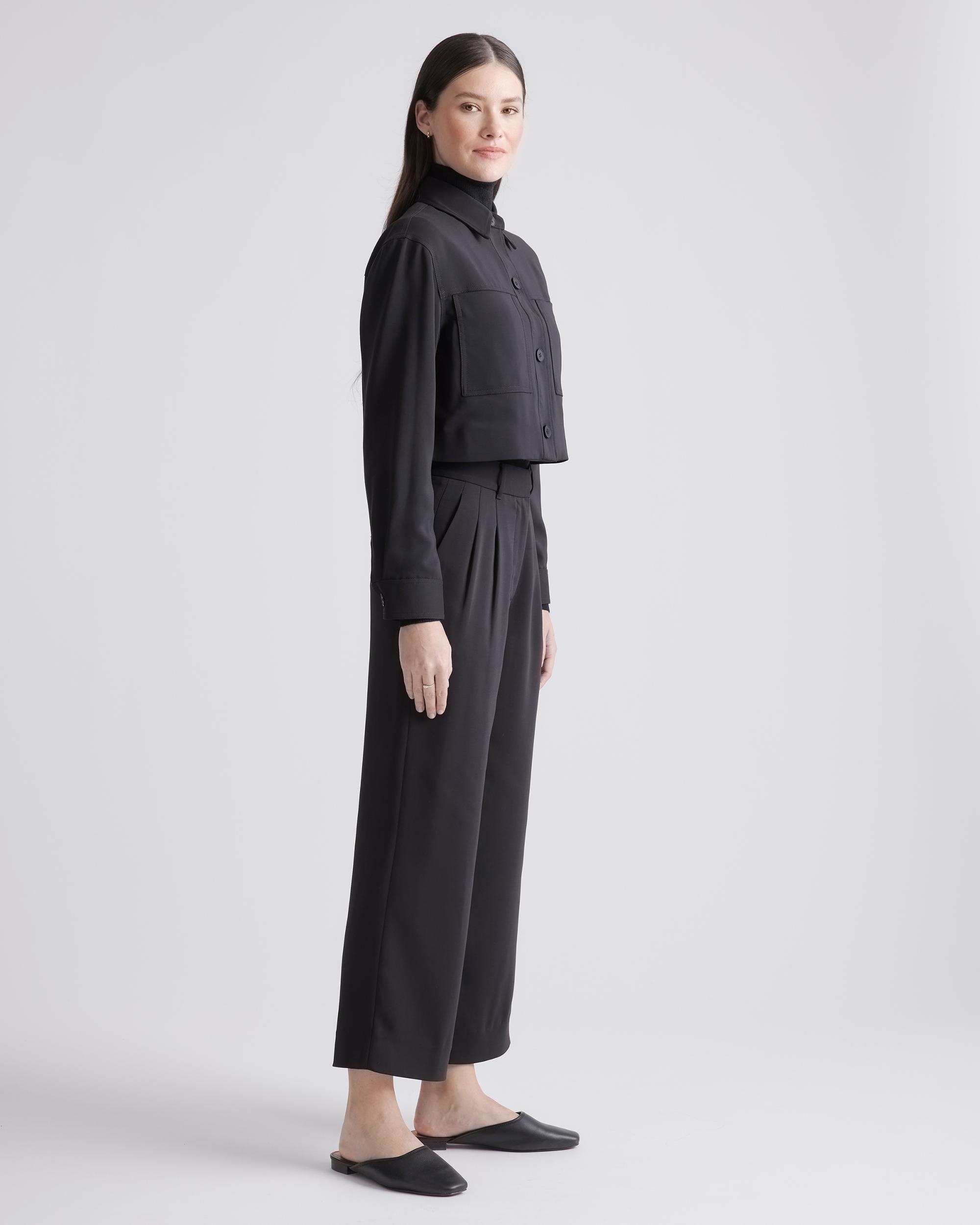 Quince | Women's Stretch Crepe Cropped Jacket Recycled Polyester / Spandex Product Image