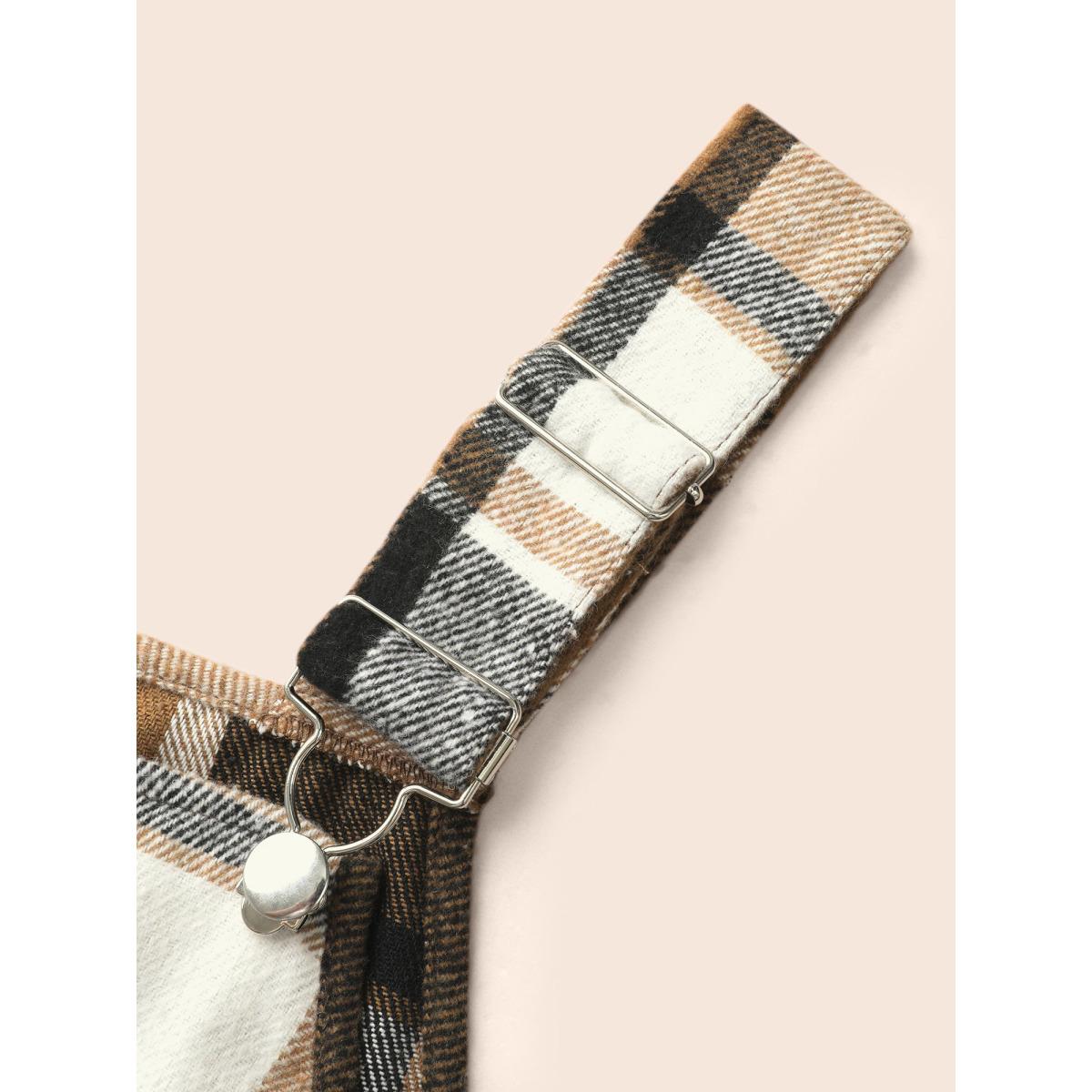 Plus Size Plaid Patch Pocket Overall Dress LightBrown Women Casual Non Non Sleeveless Curvy BloomChic 30/6X Product Image