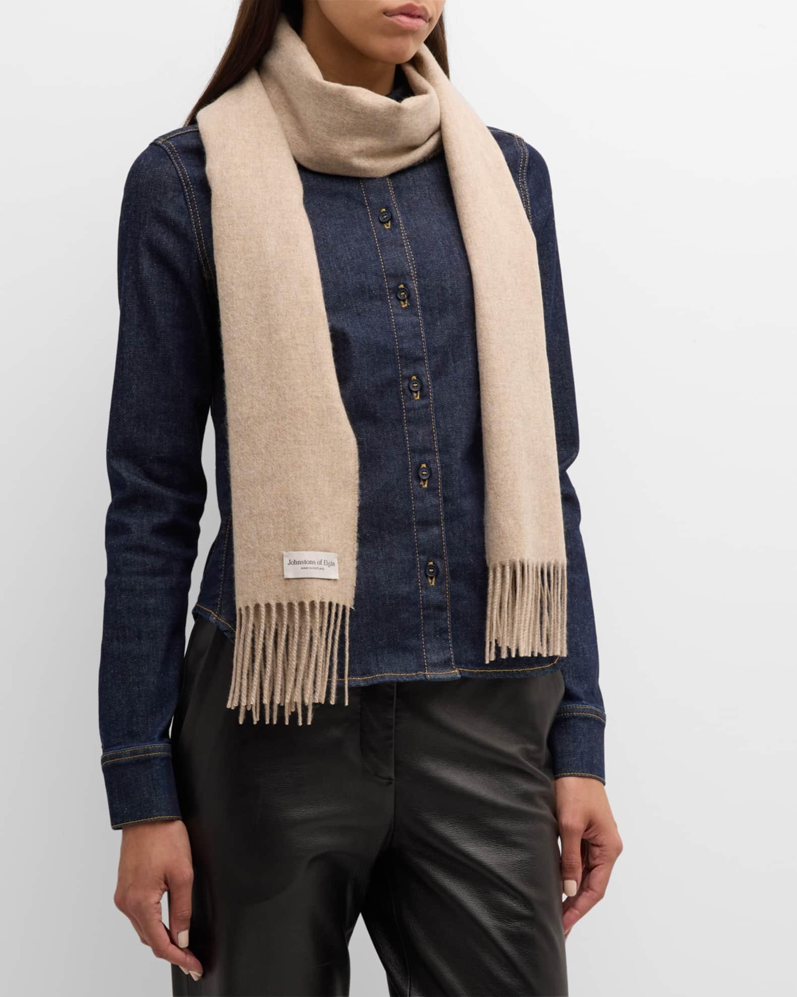 Wide Beige Cashmere Fringe Scarf Product Image