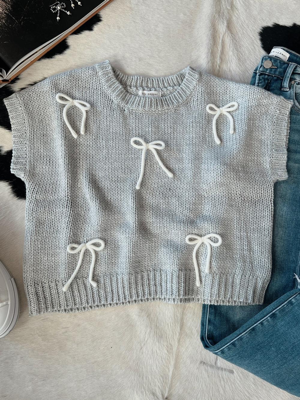 Bow Detail Short Sleeve Knit Pullover - 2 Colors Product Image