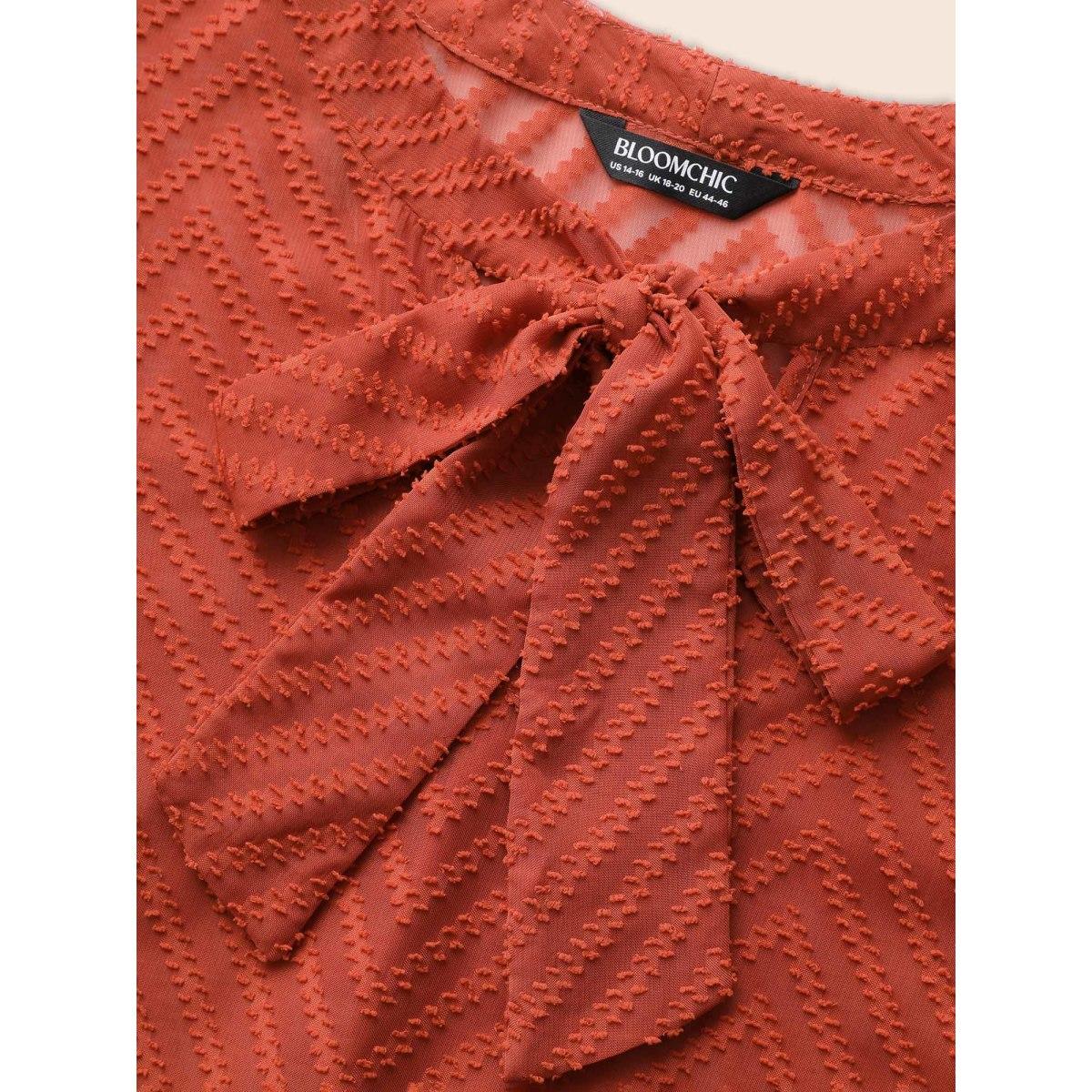 Plus Size Rust Wicked Neck Ribbon Lantern Sleeve Blouse Women Elegant Long Sleeve Ribbon-tied collar Everyday Blouses BloomChic 28/5X Product Image