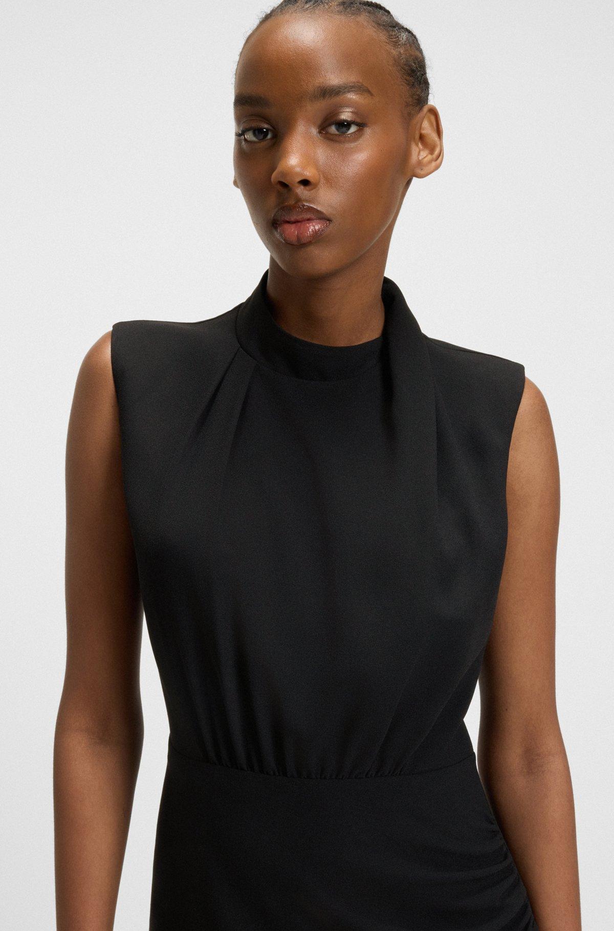 HUGO - Long-length dress in crepe with draped mock neckline - Black Product Image