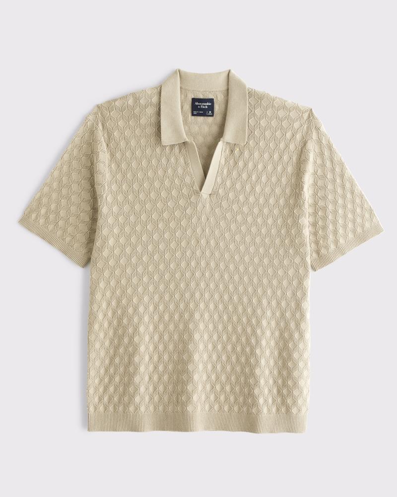 Pointelle Stitch Johnny Collar Sweater Polo Product Image