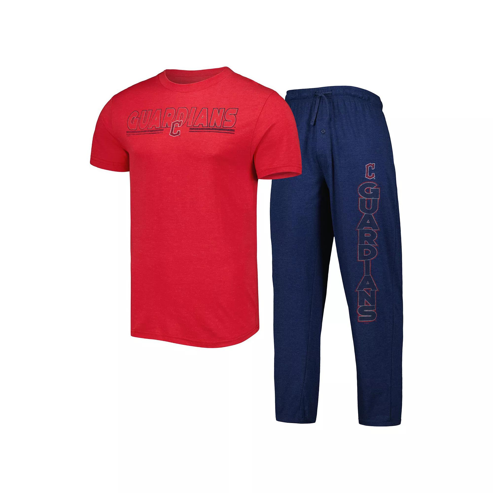 Men's Concepts Sport Navy/Red Cleveland Guardians Meter T-Shirt and Pants Sleep Set, Size: XL, Grd Blue Product Image