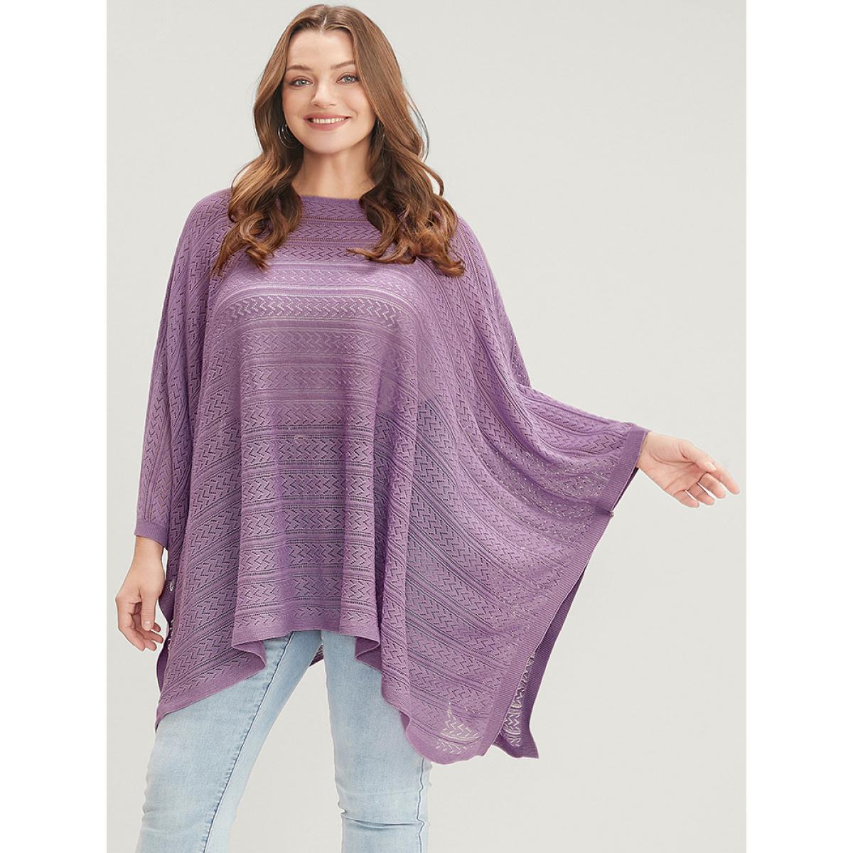 Plus Size Plain Asymmetrical Hem Dolman Sleeve Knit Top Mauve Women Vacation Loose Long Sleeve Dailywear Pullovers BloomChic 12/L Product Image