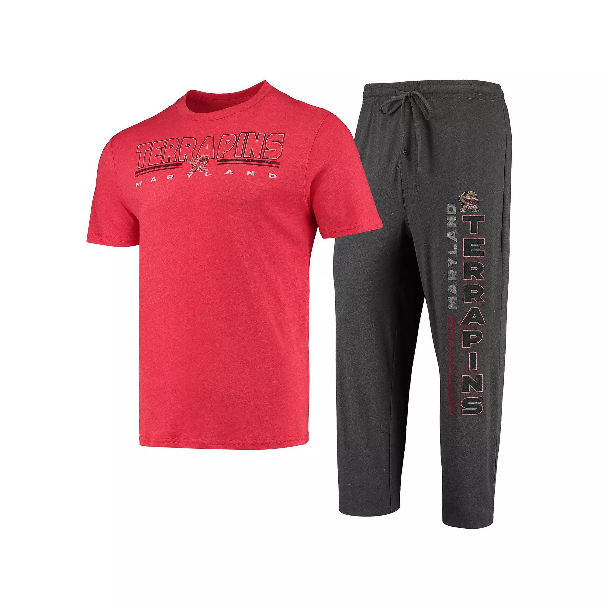 Men's Concepts Sport Heathered Charcoal/Red Maryland Terrapins Meter T-Shirt & Pants Sleep Set, Size: Large Product Image