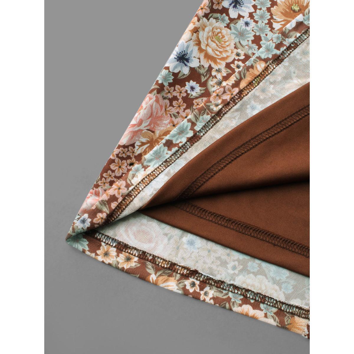 Plus Size Square Neck Floral Ties Midi Dress Browncoffeecolor Women Elegant Tie knot Knit Dresses Bloomchic 14-16/1X Product Image