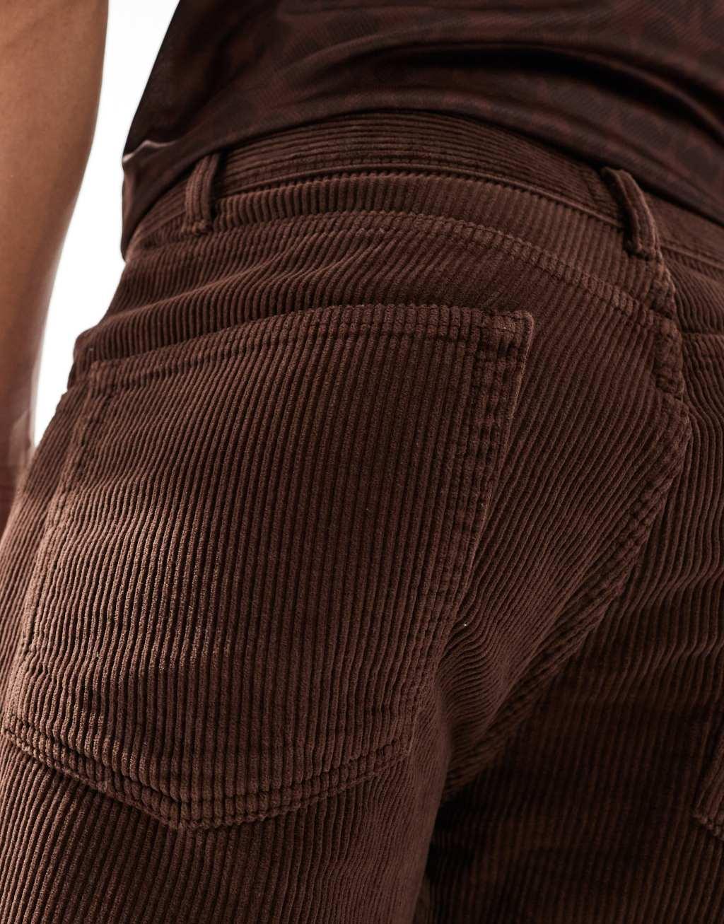 ASOS DESIGN straight leg cord pants in brown Product Image