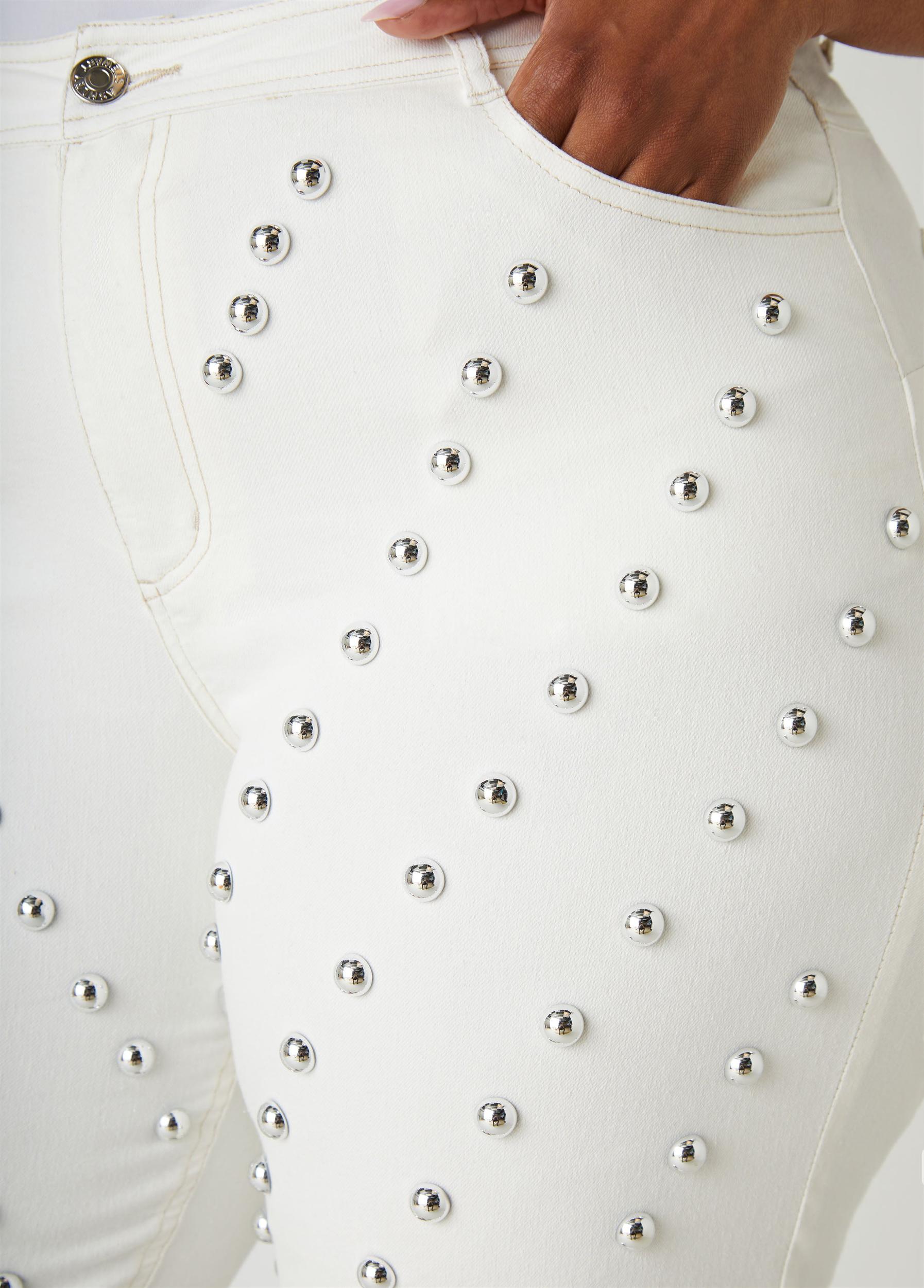 Plus Size Studded Frayed Denim Bermuda Shorts Ashley Stewart Product Image