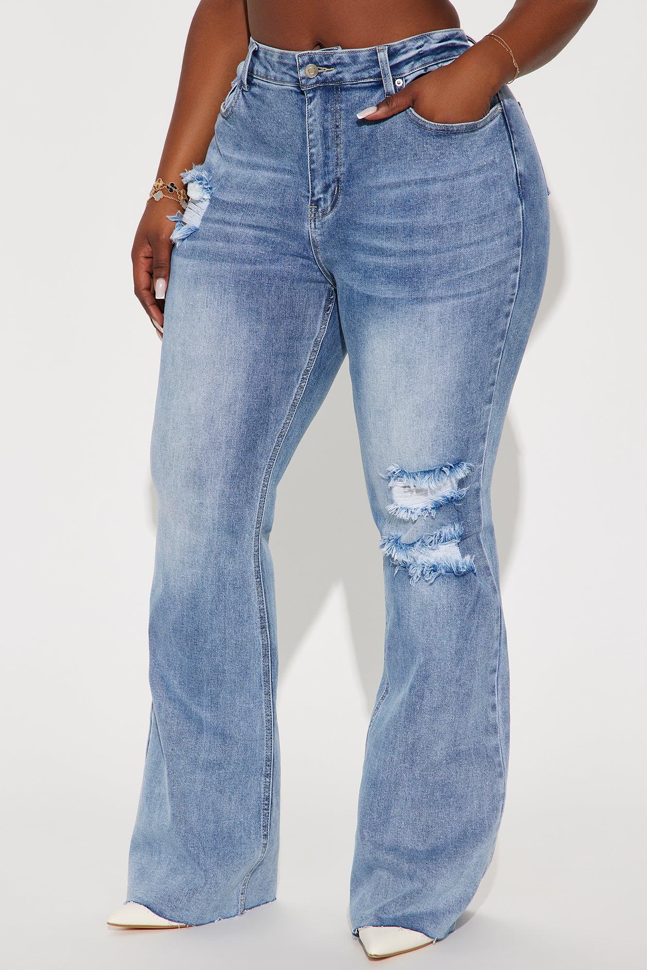 Certifiable Stretch Ripped Flare Jeans - Light Wash Product Image