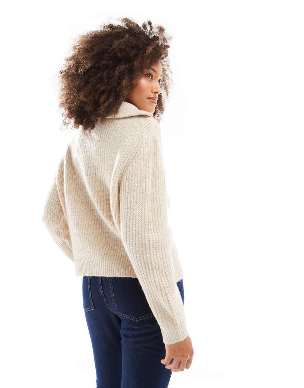 ONLY quarter zip knitted sweater in cream   Product Image