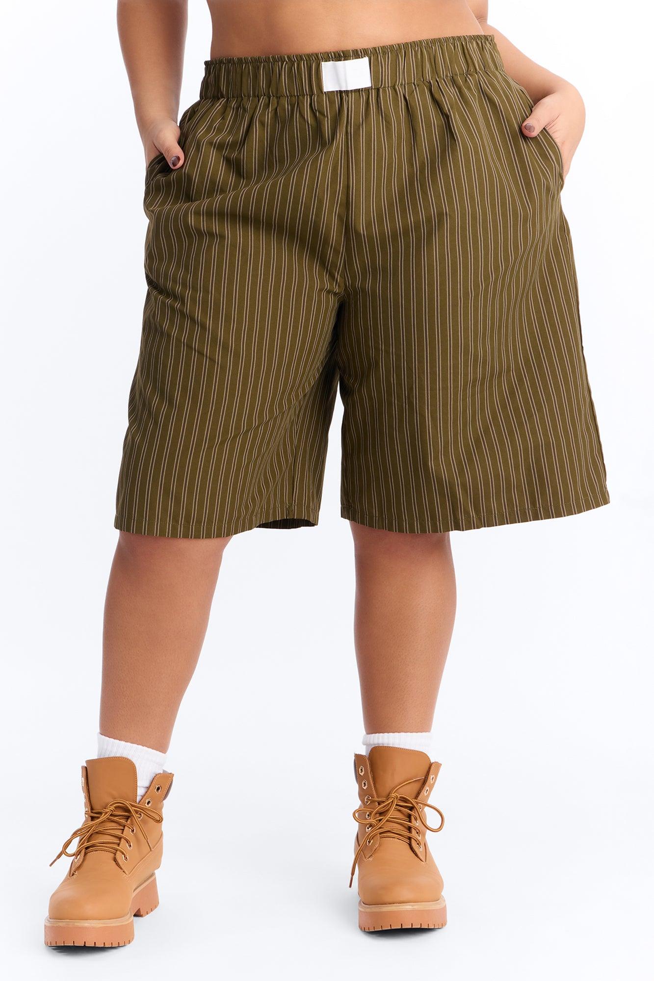 Aurora Striped Boxer Short - Olive/combo Female Product Image