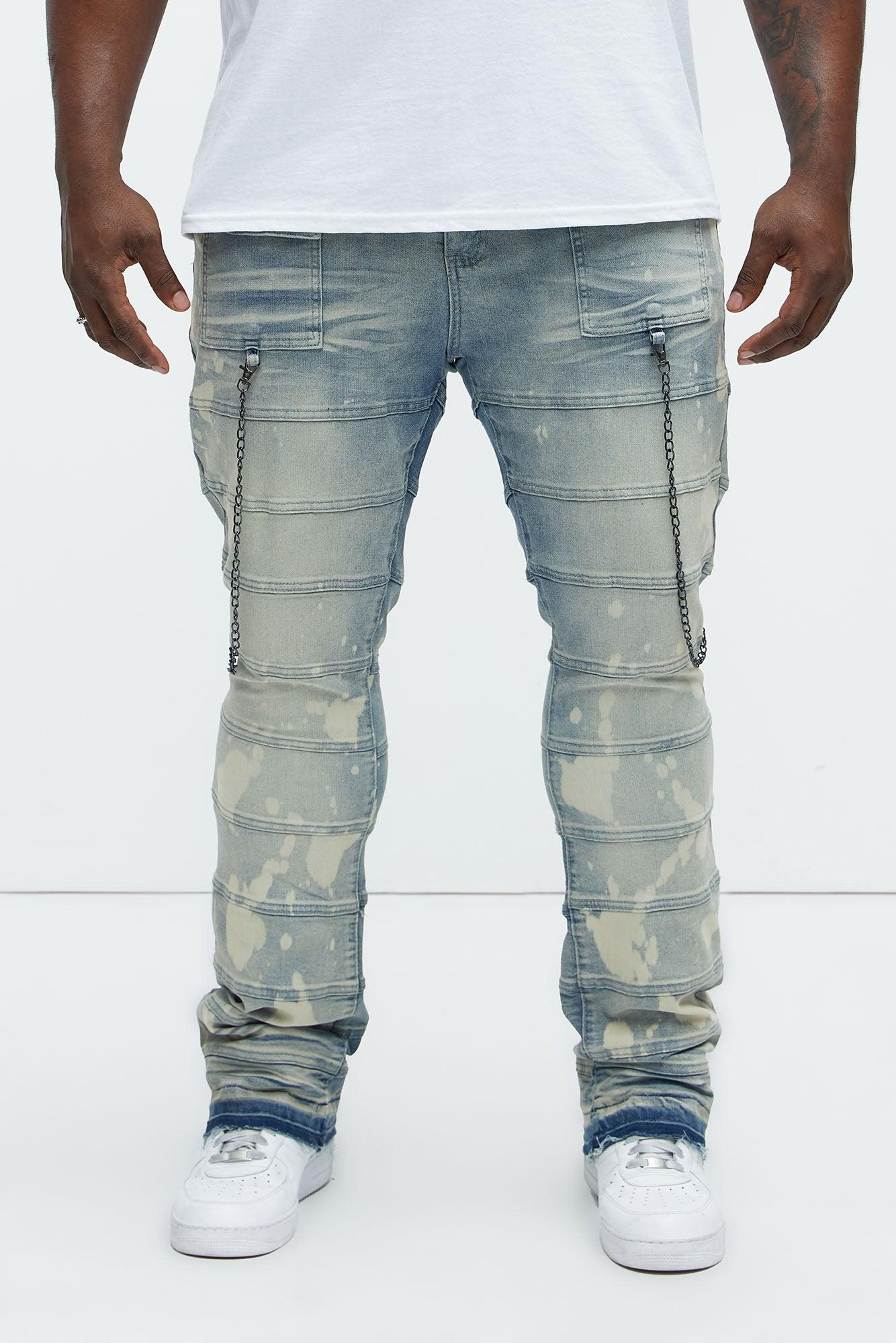 Stacked Slim Flare Paneled Chain Jeans - Light Blue Wash Product Image