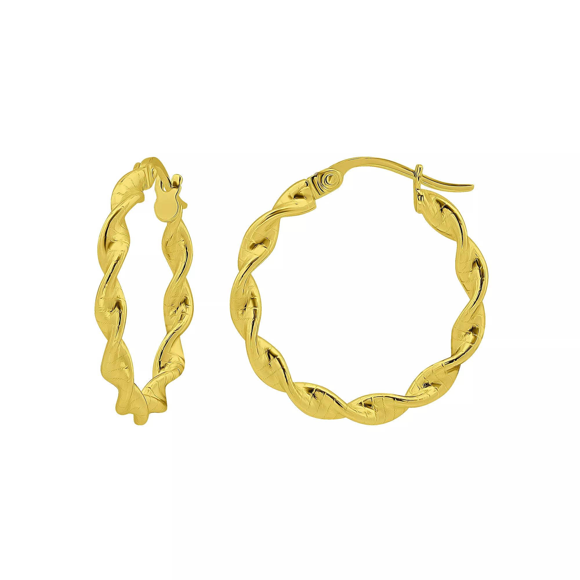 Aleure Precioso Sterling Silver Twist Hoop Earrings, Women's, Size: 25MM, Gold Tone Product Image