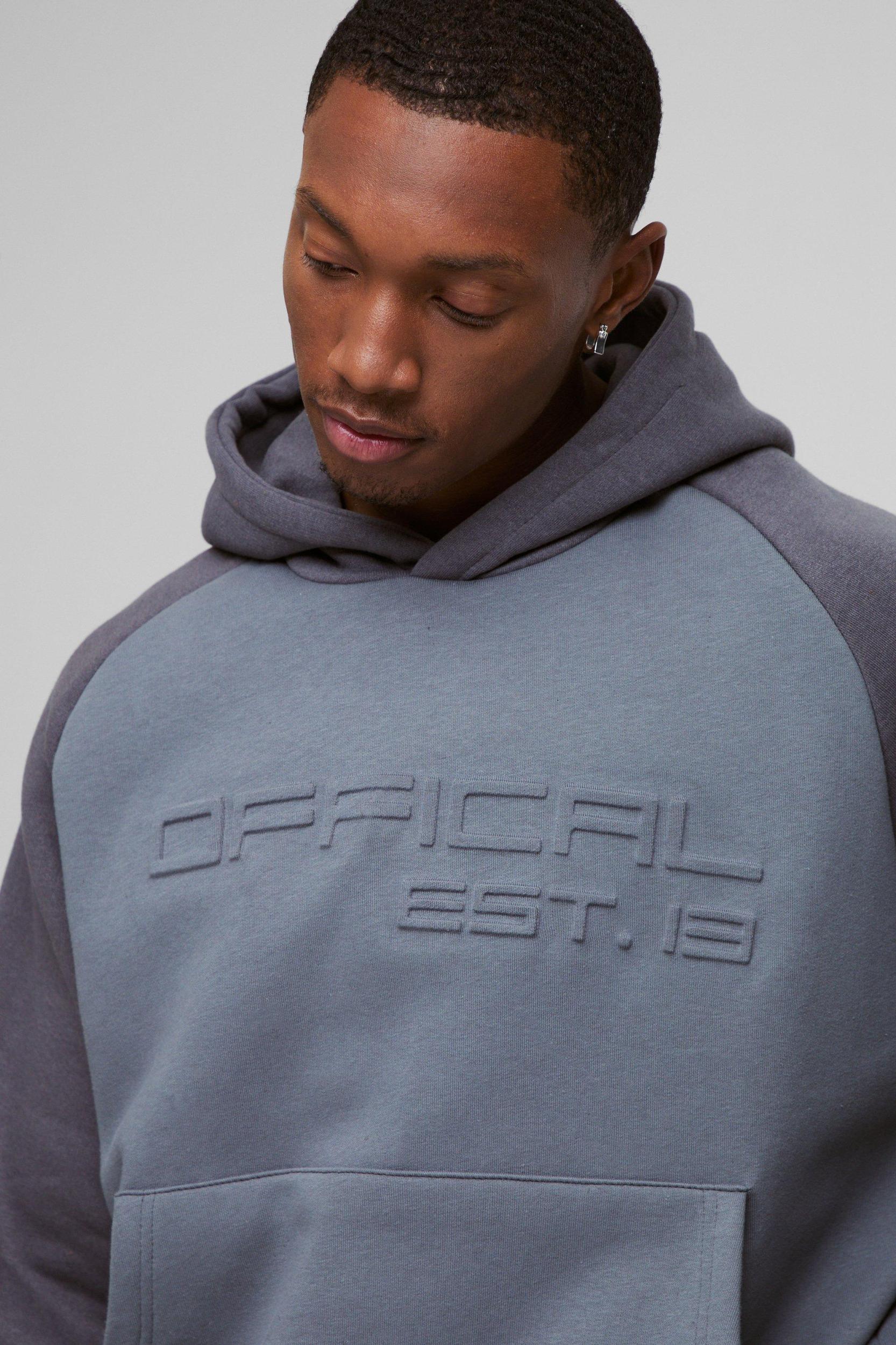 Oversized Boxy Official Embossed Colour Block Hoodie | boohooMAN USA Product Image