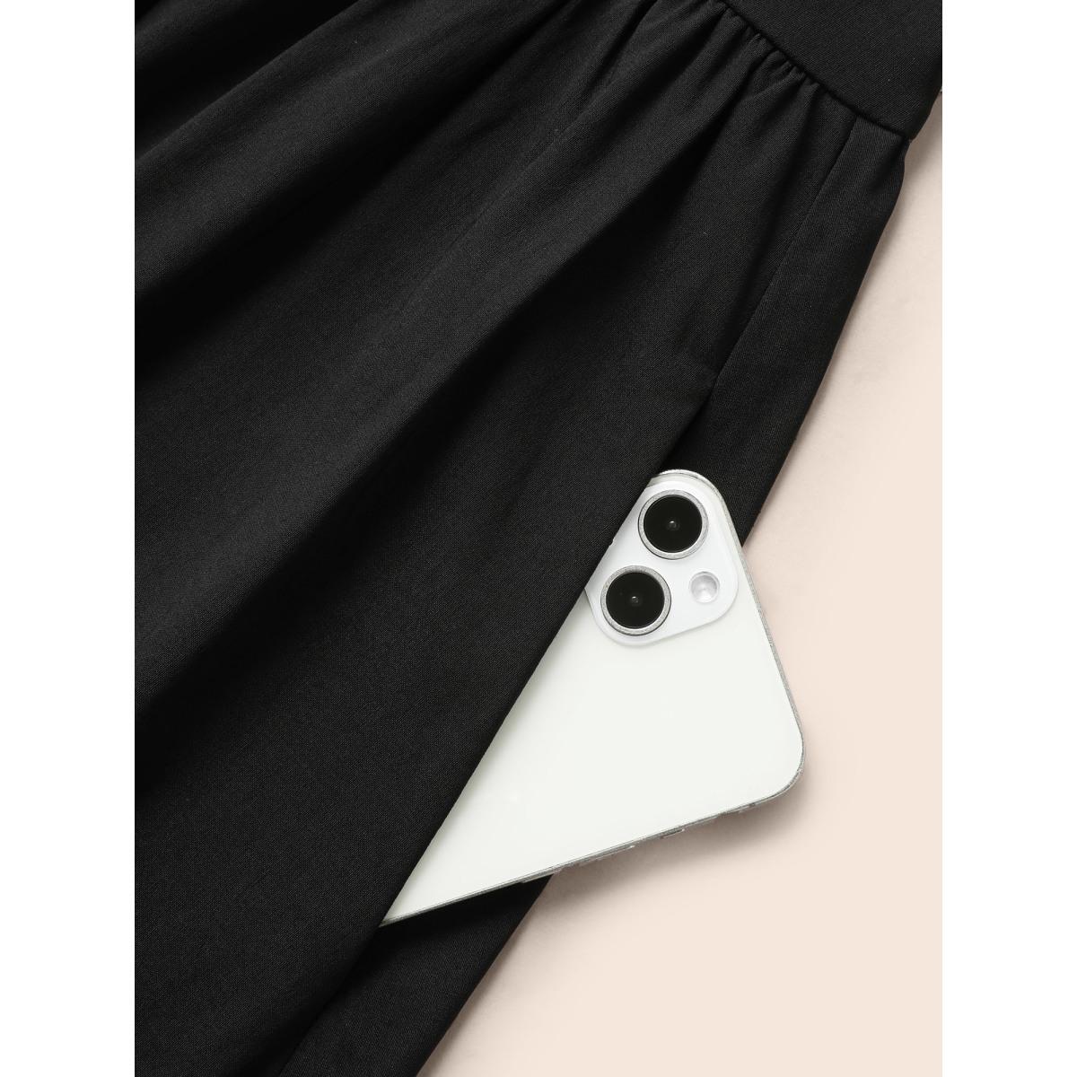 Plus Size Stretch Woven Blend Multiple Splicing Midi Dress Black Women Workwear Essentials Gathered Round Neck Sleeveless Curvy BloomChic 14-16/1X Product Image