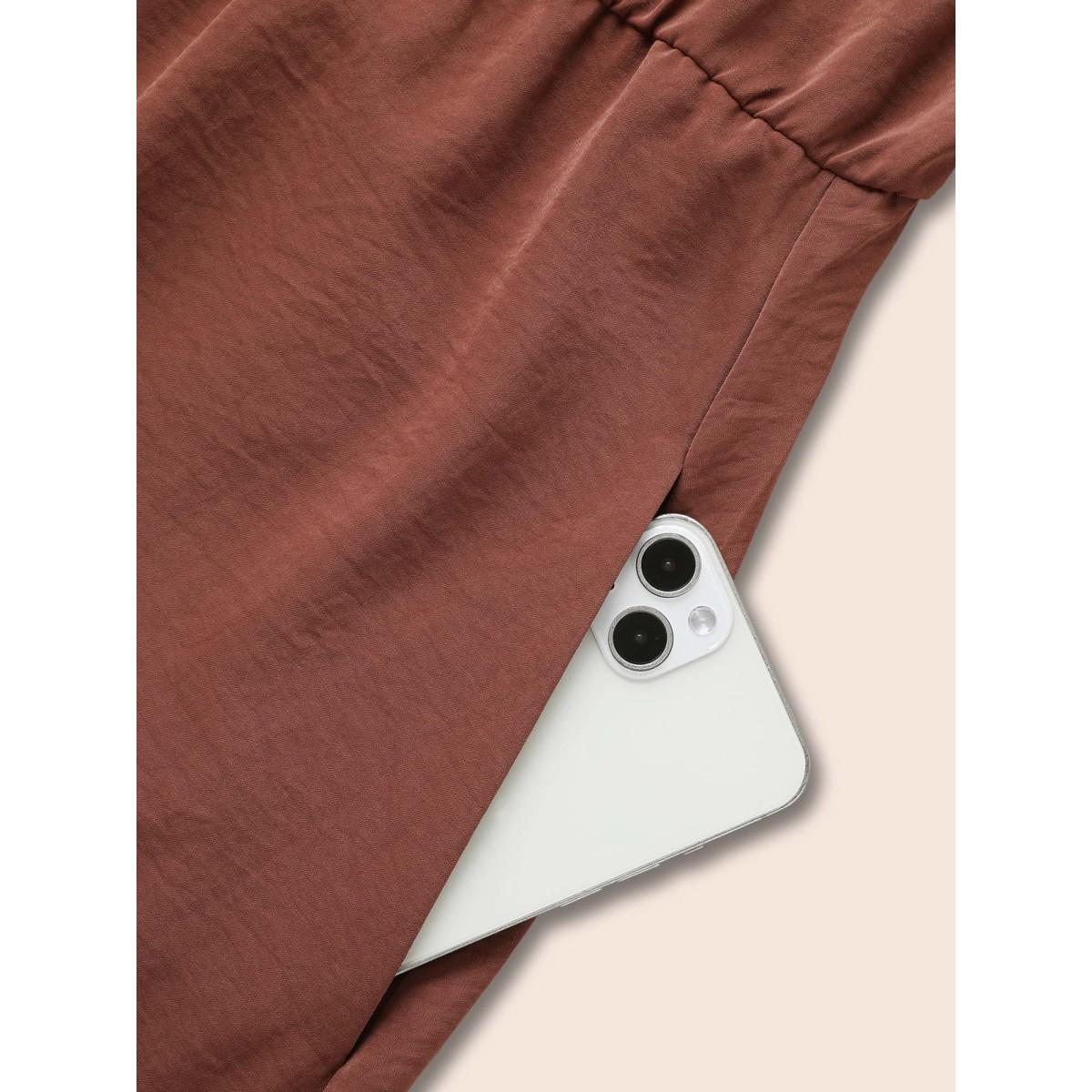 Plus Size Precision Printing Waist-Cinching Midi Dress Rust Women Resort Contrast Lapel Collar Elbow-length sleeve Curvy BloomChic 22-24/3X Product Image