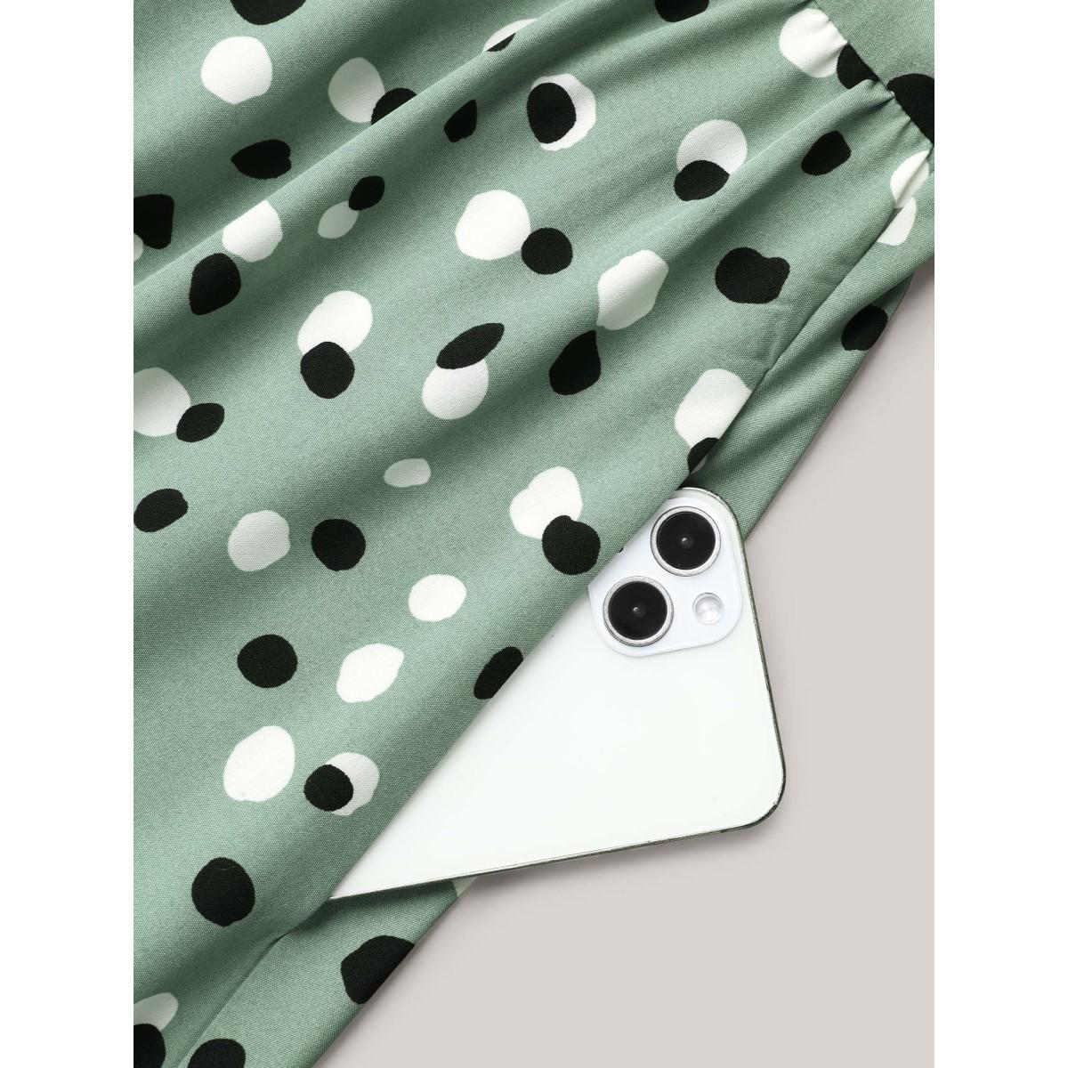 Plus Size Dots Print Surplice Neck Midi Dress Greenbean Women At the Office Non Overlap Collar Elbow-length sleeve Curvy BloomChic 26/4X Product Image