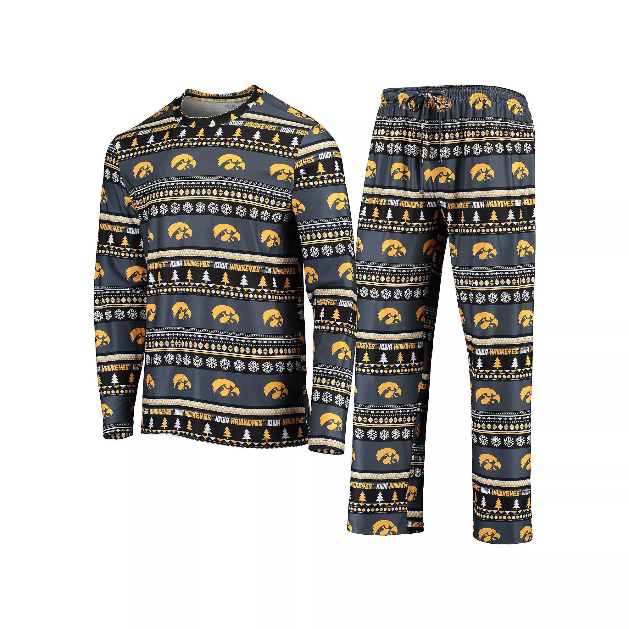 Men's Concepts Sport Black Iowa Hawkeyes Ugly Sweater Long Sleeve T-Shirt and Pants Sleep Set, Size: Medium Product Image
