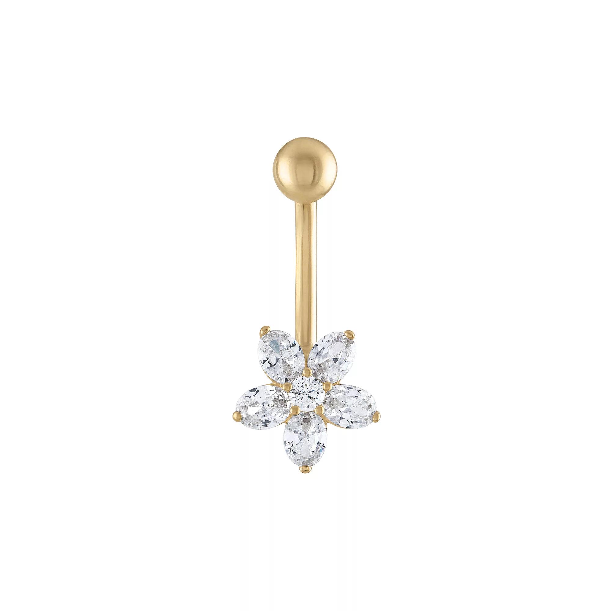 Amella Jewels 10k Gold Cubic Zirconia Flower Shaped Belly Button Ring, Women's, Yellow Product Image