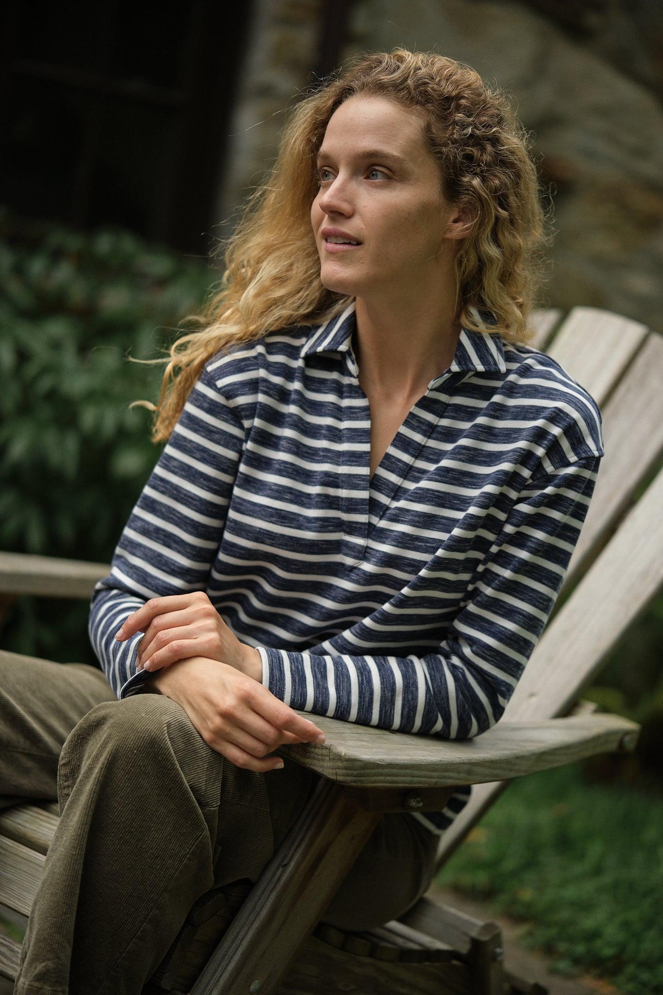 Inlet Pullover in Heather Indigo/Cream Loopback Terry Product Image