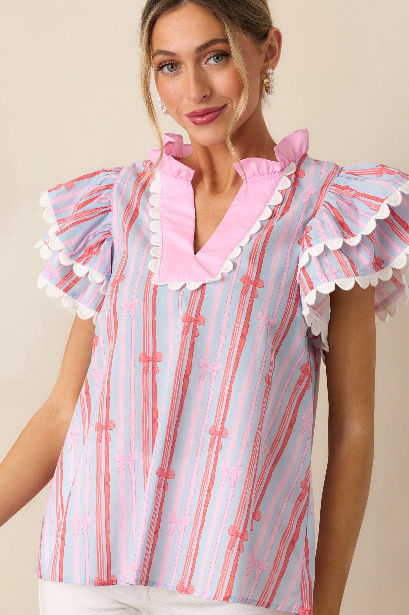 Truly Yours Cotton Light Blue Flutter Sleeve Blouse Product Image