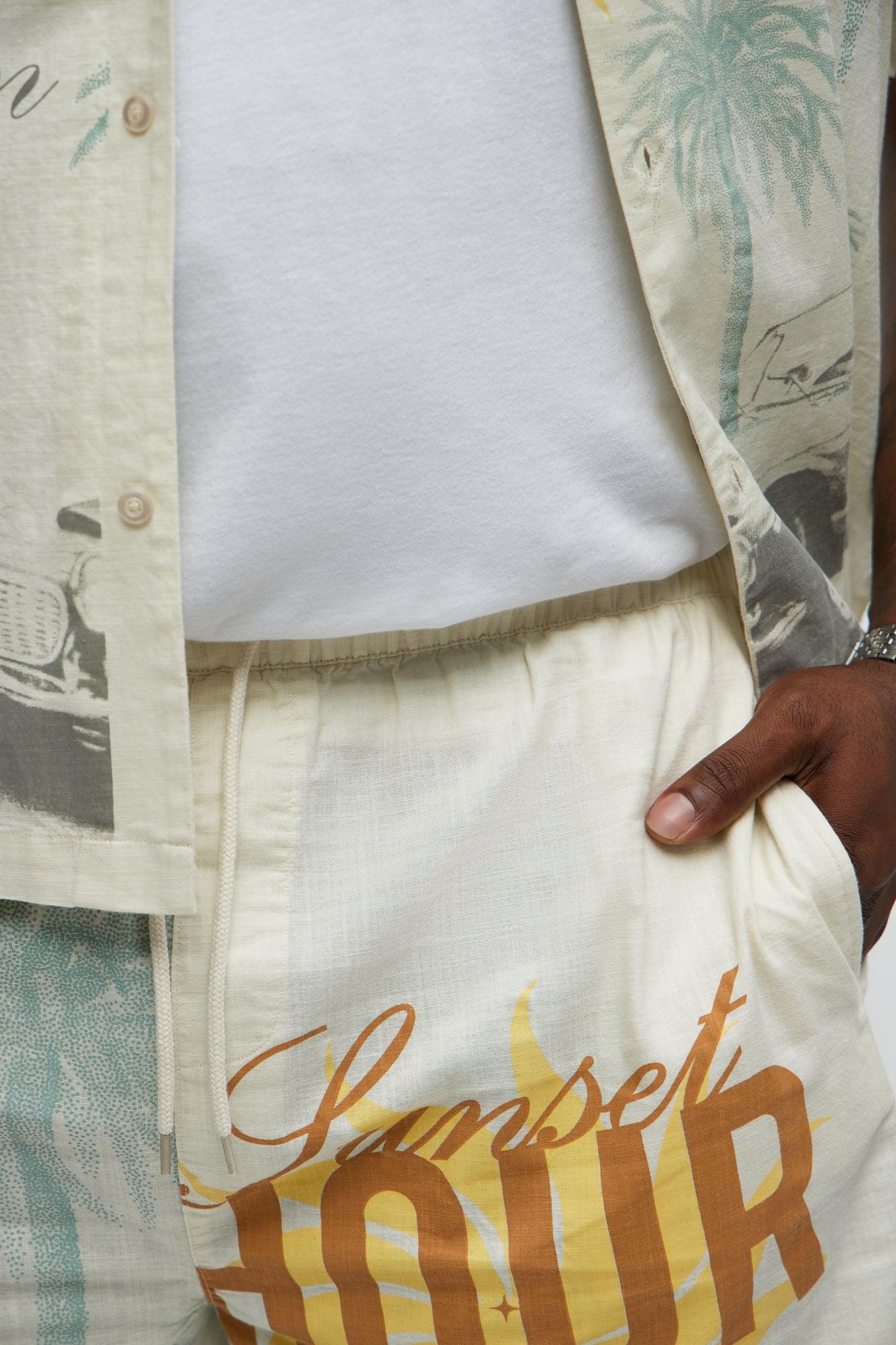 Sunset Hour Relaxed Drawstring Shorts - Cream Product Image