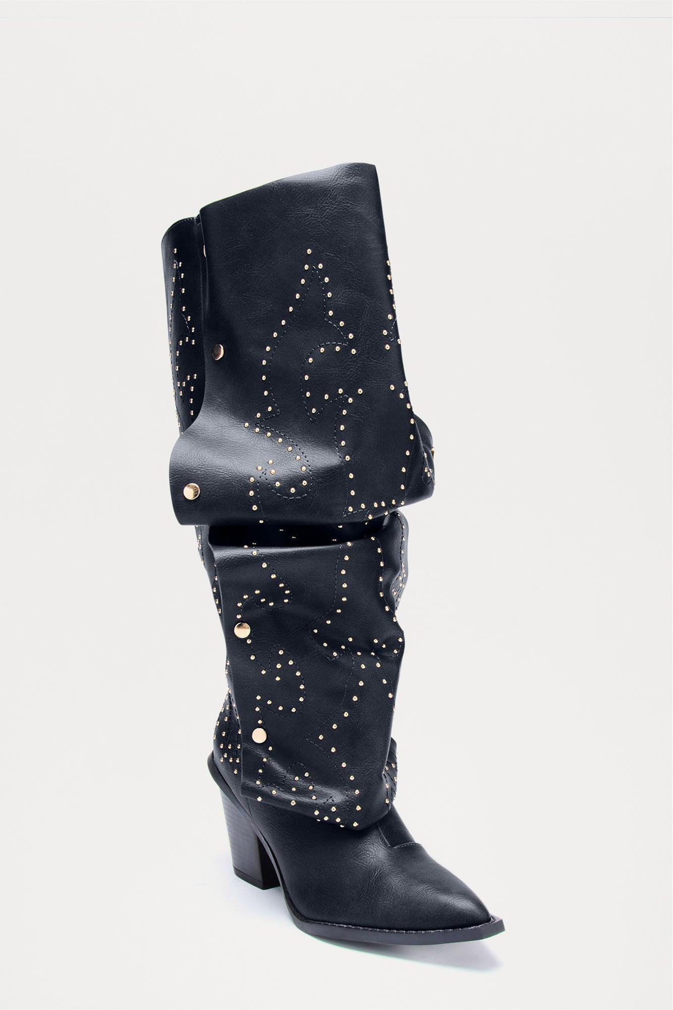 Armor Studded Knee High Boots - Black Female Product Image