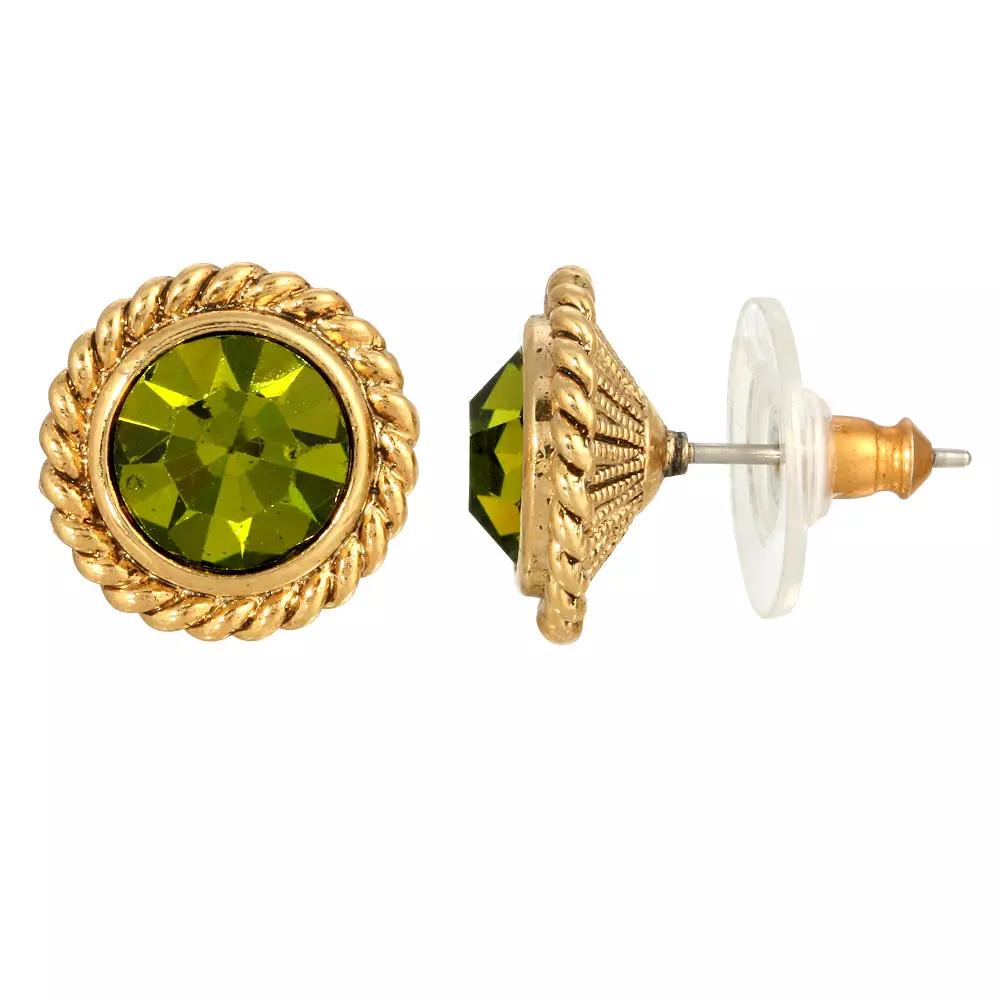1928 Gold Tone Round Stud Earrings, Women's, Green Product Image