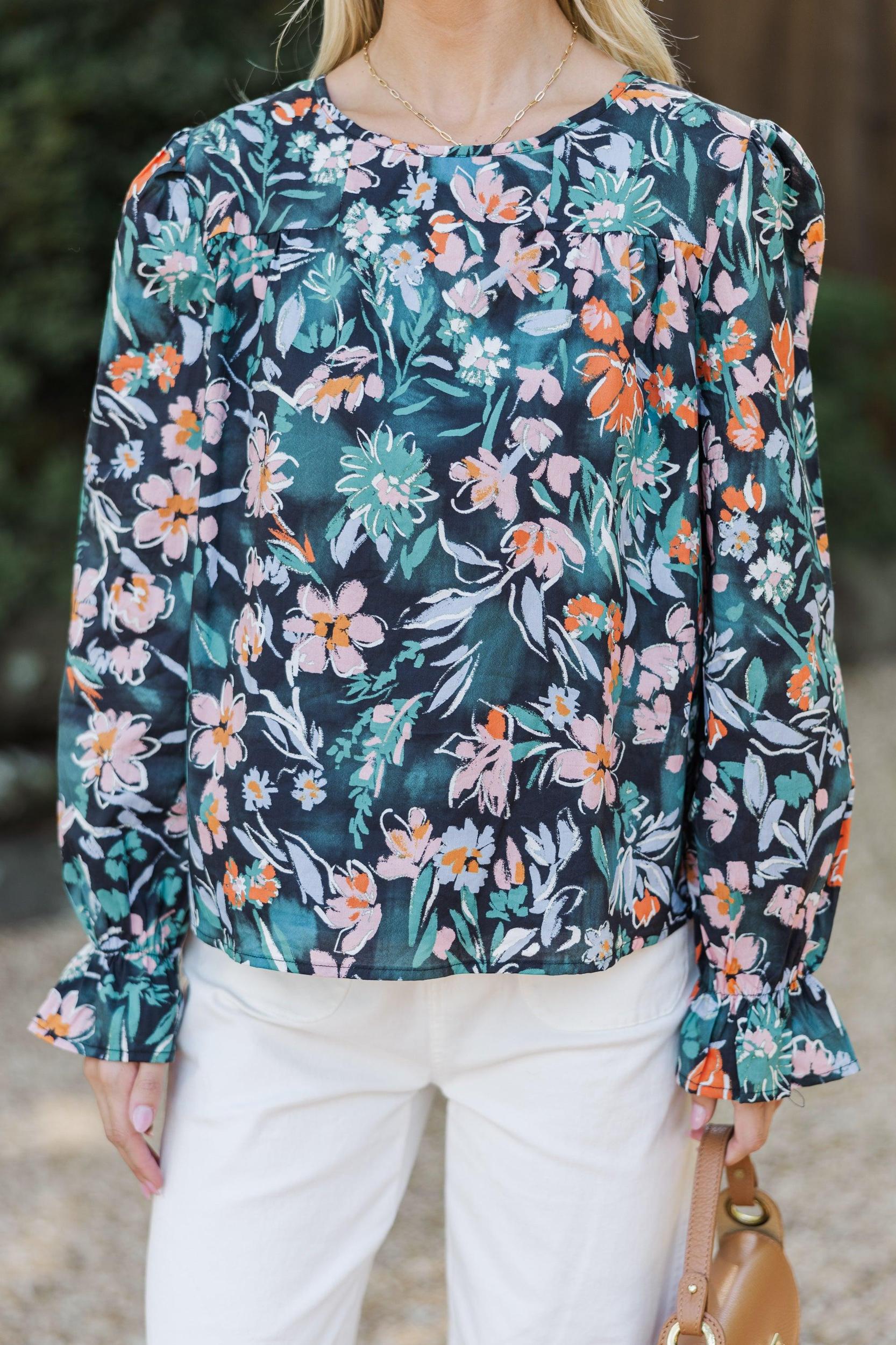 Waiting For You Navy Floral Blouse Female Product Image