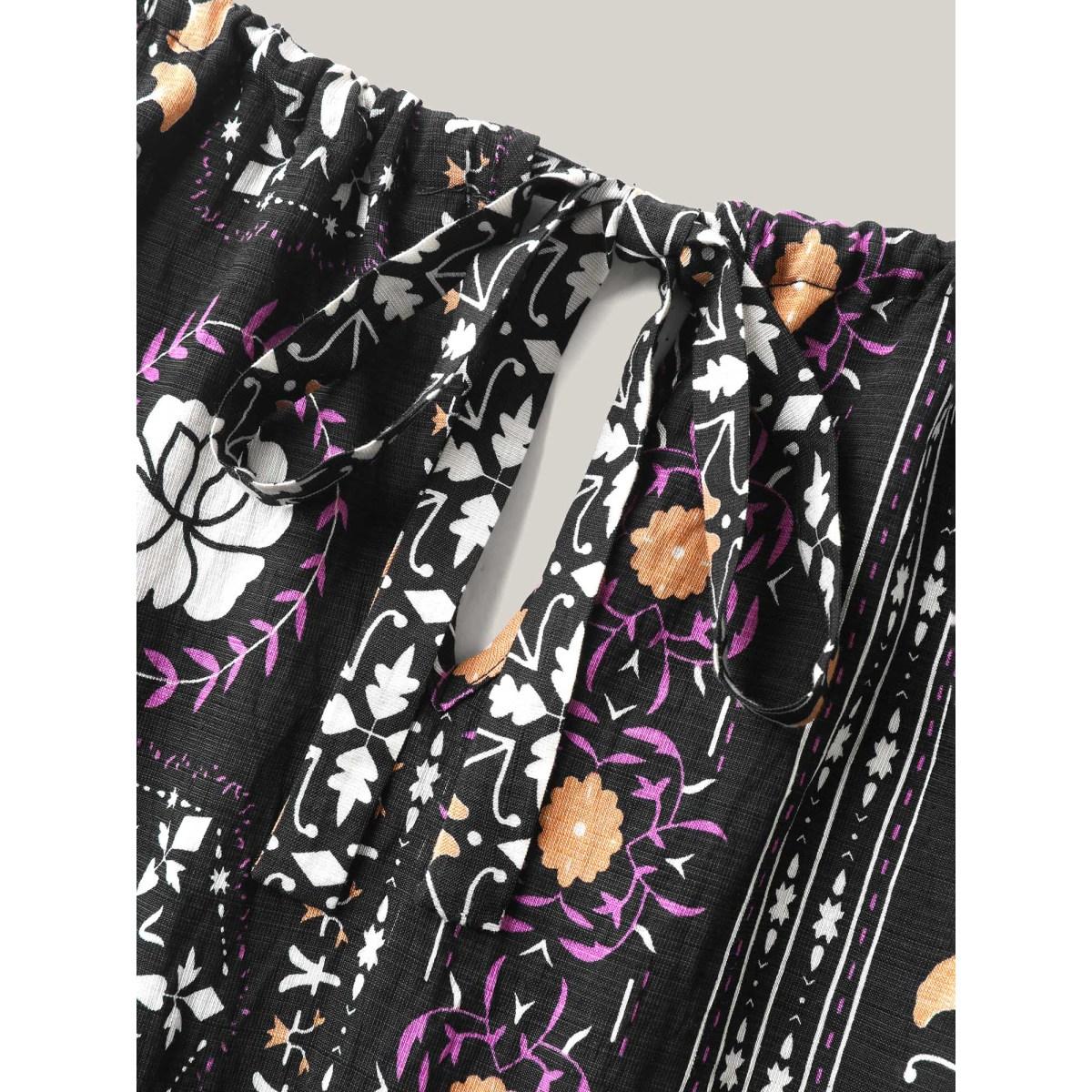 Plus Size Rayon Tropical Boho Print Stretchy Maxi Dress BlackFlower Women Halter neck Sleeveless Curvy BloomChic 26/4X Product Image