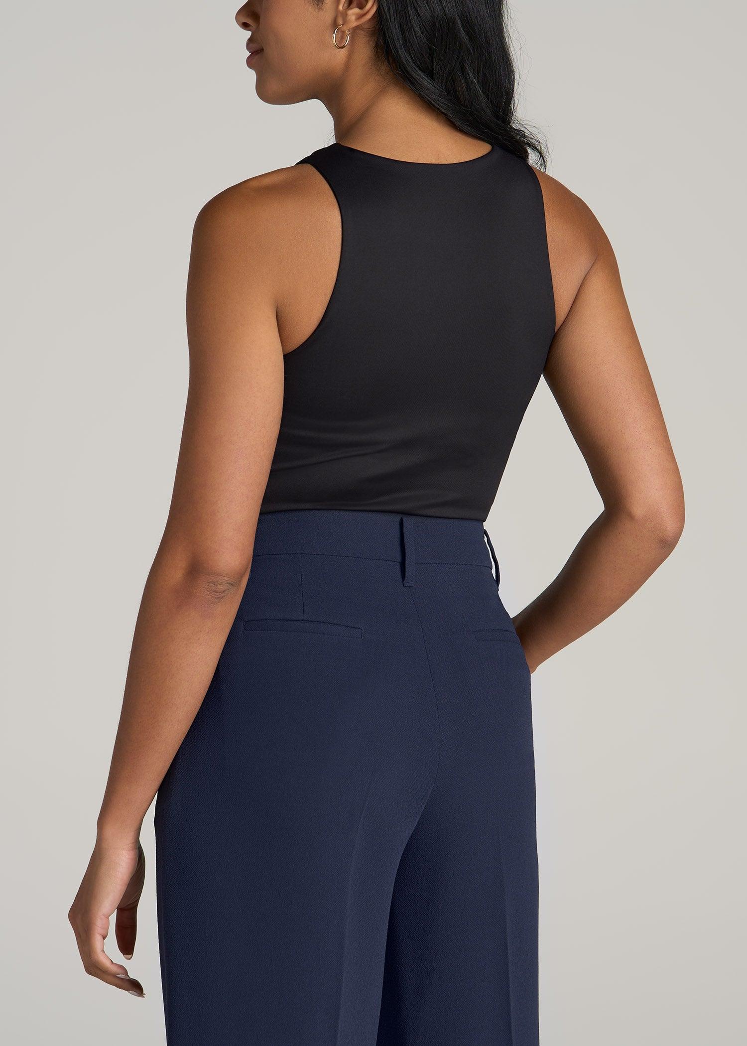 High Crewneck Sleeveless Bodysuit for Tall Women in Black Female Product Image