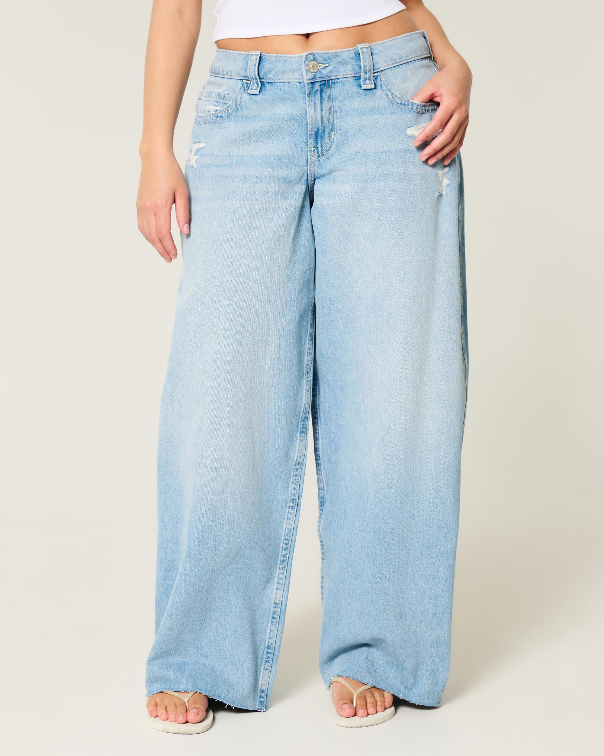 Curvy Low-Rise Light Wash Foldover Waist Super Baggy Jeans Product Image