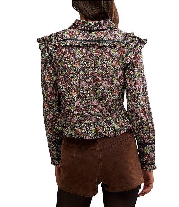 Free People Daybreak Floral Print Point Collar Neck Long Sleeve Button Front Tie Top Product Image